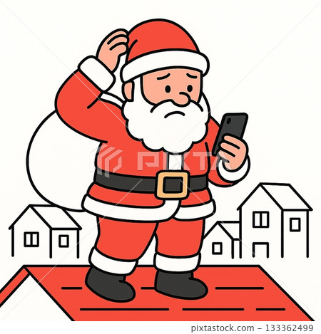 Santa gets lost and checks his location on his smartphone 133362499