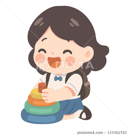 Illustration of Happy Girl Playing with Stacking Rings Illustration of Happy Girl Playing with Stacking Rings 133362581