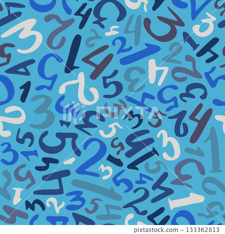 Casual academic pattern with light blue background with scattered white, blue and gray handwritten numbers for cafe decor and student merchandise Casual academic pattern with light blue background with scattered white, blue and gray handwritten numbers for cafe decor and student merchandise 133362813