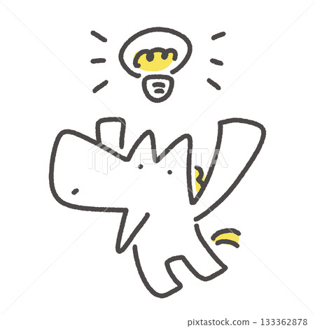 A sudden inspiration came to me: a white horse character, a light bulb, an idea, a realization 133362878