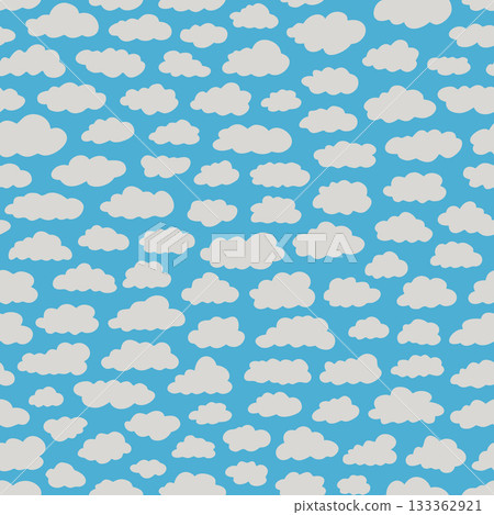 Soft nursery pattern  with fluffy hand drawn white clouds on light blue background for baby textiles and decor 133362921
