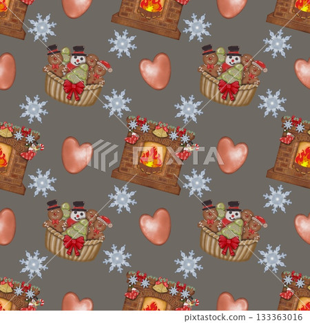 Seamless pattern Winter holidays cozy illustration set. holiday  cute hand drawn on grey background. 133363016