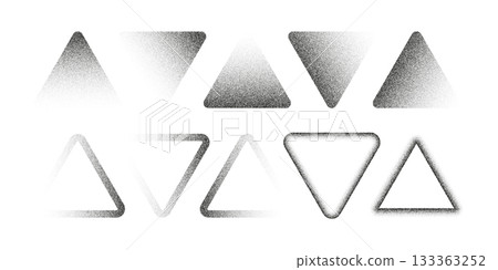 Soft grainy triangles with halftone fade and stipple texture. Abstract geometric shapes with dot gradient and subtle noise, perfect for modern graphic design and minimal layouts 133363252