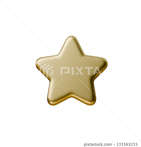 3D gold star icon with smooth glossy surface. The gold star shines, realistic look, perfect for awards, rating, badge and trophy graphics 133363255