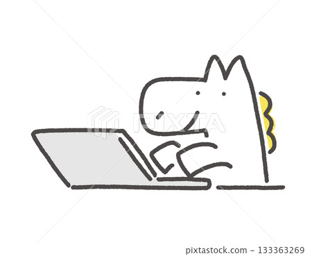 White horse character touching a computer, work, desk work White horse character touching a computer, work, desk work 133363269