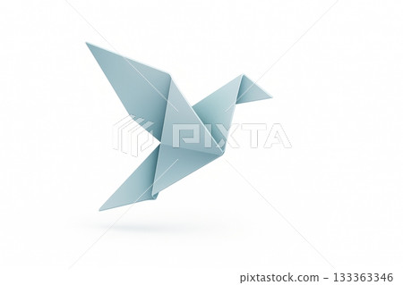 Origami bird flying on white background with shadow 133363346