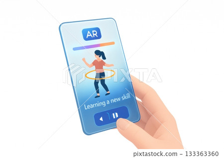 Person using smartphone with augmented reality app for learning a new skill Person using smartphone with augmented reality app for learning a new skill 133363360