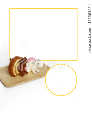 New Year's photo frame card (with border) featuring a horse buried in a rolled sushi roll and a horse buried in a kamaboko (fish cake) - no text 133363424