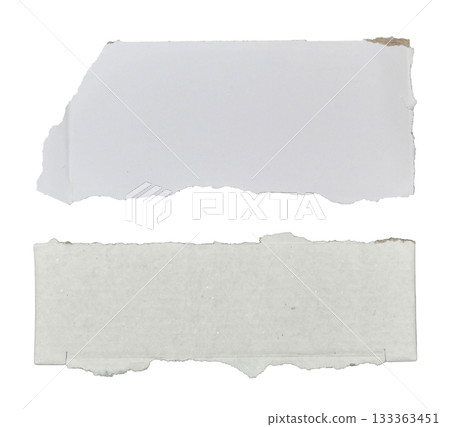 White kraft paper torn into pieces isolated on white background White kraft paper torn into pieces isolated on white background 133363451