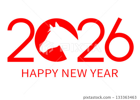 2026 Year of the Horse New Year's Card Template (2026 Horse Silhouette B / Horizontal) 133363463