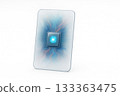 Microchip glowing with digital energy on transparent device for technology concept 133363475