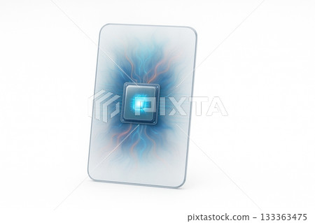 Microchip glowing with digital energy on transparent device for technology concept 133363475