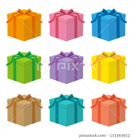 Set of illustrations of gift boxes in various colors. Vector illustration on a white background. 133363652