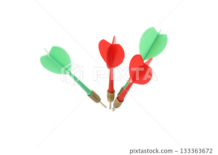 Four brightly colored dart arrows ready for play, isolated on white, PNG Four brightly colored dart arrows ready for play, isolated on white, PNG 133363672