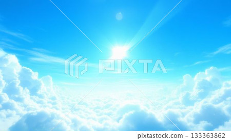 A spectacular view of summer, clear skies, a sea of clouds, and cumulus clouds 133363862