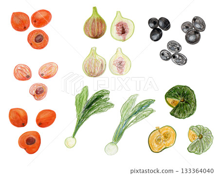 食物、蔬菜、套裝、水果、素食、南瓜、健康、綠色、圖標 133364040