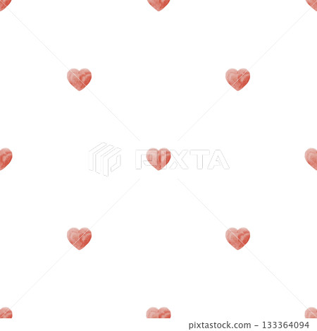 Watercolor Red Hearts Seamless Pattern on white isolated background. Love symbol hand drawn. Repeat ornament for Valentine's Day festive decor 133364094