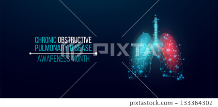 Chronic obstructive pulmonary disease COPD awareness month concept. Banner with orange ribbon awareness and text. Vector illustration. 133364302