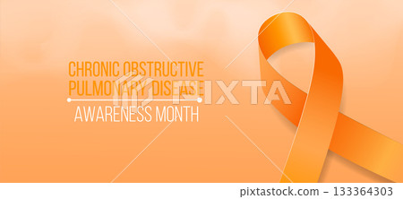 Chronic obstructive pulmonary disease COPD awareness month concept. Banner with orange ribbon awareness and text. Vector illustration. Chronic obstructive pulmonary disease COPD awareness month concept. Banner with orange ribbon awareness and text. Vector illustration. 133364303