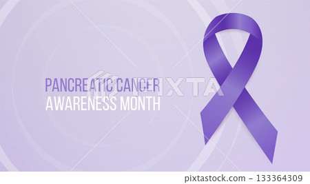 Pancreatic Cancer Awareness Month concept. Banner template with purple ribbon. Vector illustration. 133364309