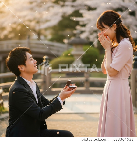 A young Japanese man proposing to a young woman 133364535