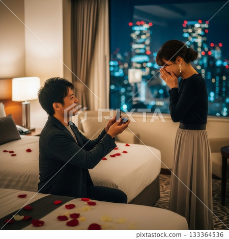 A young Japanese man proposing to a young woman 133364536