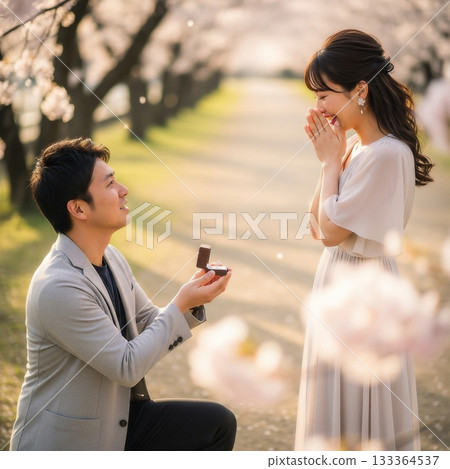 A young Japanese man proposing to a young woman 133364537