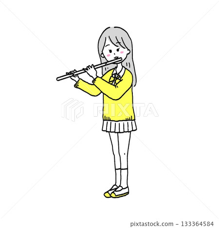 Student blowing a flute Student blowing a flute 133364584
