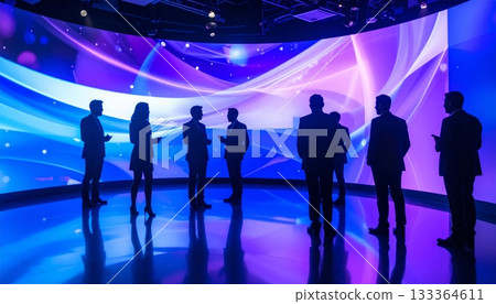 Business people group at a conference table meeting inside an airport office interior Business people group at a conference table meeting inside an airport office interior 133364611