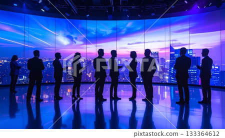 Business people group at a conference table meeting inside an airport office interior Business people group at a conference table meeting inside an airport office interior 133364612