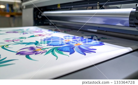 Cyan, magenta, and yellow printing press inks create the vibrant color on a euro banknote 133364728