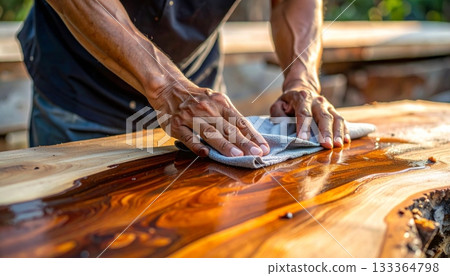 Carpenter worker hands cutting wood board for home construction using a tool Carpenter worker hands cutting wood board for home construction using a tool 133364798