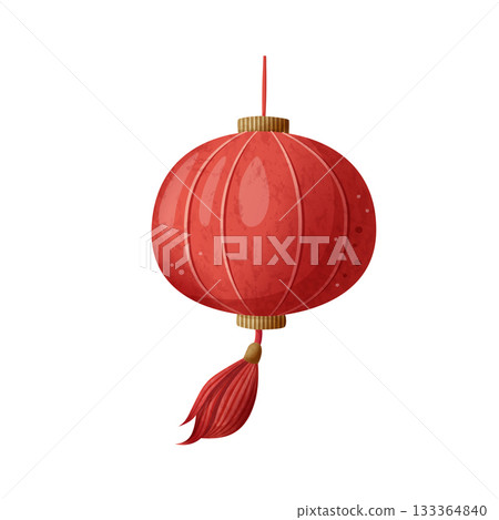 Hand-painted cute children's book style red lantern, Chinese agricultural new year's traditional property wide and wide announcement sea report report volume material piece 133364840