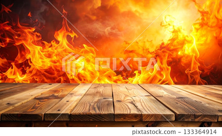 Warm orange and red flames from a burning wood fire in a dark fireplace Warm orange and red flames from a burning wood fire in a dark fireplace 133364914