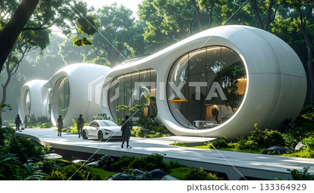 A view of an architecture bridge in a park with a blue sky 133364929