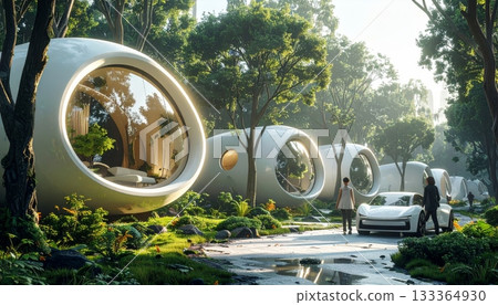 A view of an architecture bridge in a park with a blue sky 133364930