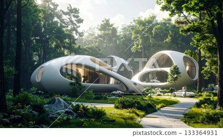 A view of an architecture bridge in a park with a blue sky 133364931