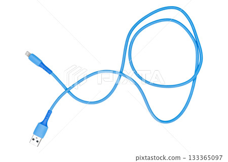 Blue phone charging cord isolated on white background Blue phone charging cord isolated on white background 133365097