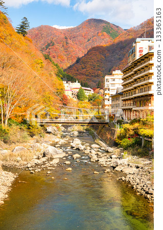 Kawaji Onsen and Oga River bathed in autumn leaves in Nikko City, Tochigi Prefecture Kawaji Onsen and Oga River bathed in autumn leaves in Nikko City, Tochigi Prefecture 133365163