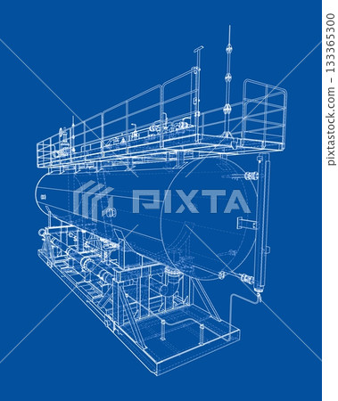Industrial Tank Blueprint on Blue. Vector Industrial Tank Blueprint on Blue. Vector 133365300