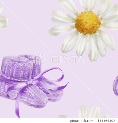Symbol of World Prematurity Day-Purple knitted socks with ribbon,chamomile flowers symbolizing purity and childhood innocence.Watercolor seamless pattern for charity projects,social media Symbol of World Prematurity Day-Purple knitted socks with ribbon,chamomile flowers symbolizing purity and childhood innocence.Watercolor seamless pattern for charity projects,social media 133365302