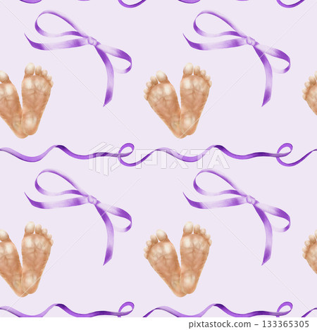 World Prematurity Day in seamless pattern of purple ribbons with bows and premature baby feet.Watercolor pattern for medical campaigns,charity projects,baby products,supportive social media content World Prematurity Day in seamless pattern of purple ribbons with bows and premature baby feet.Watercolor pattern for medical campaigns,charity projects,baby products,supportive social media content 133365305