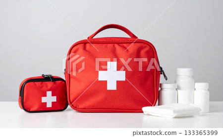 Red cross first aid kit box icon symbol isolated vector medical emergency health care sign 133365399