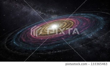Beautiful swirling galaxy with vibrant colors and glowing core in the night sky Beautiful swirling galaxy with vibrant colors and glowing core in the night sky 133365463