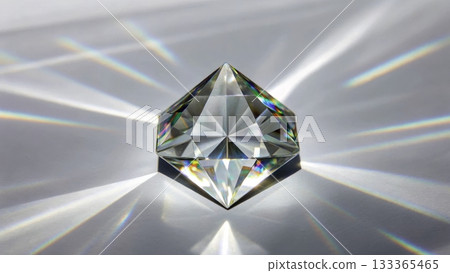 Crystal prism reflecting colorful light patterns on a surface during daytime 133365465