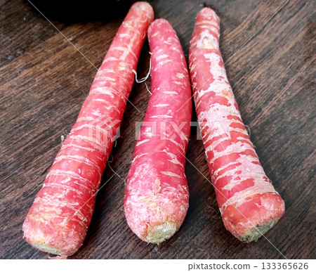 Fresh Red Carrots on Wooden Surface 133365626