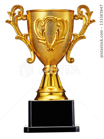 Golden trophy winner cup white background 133365647