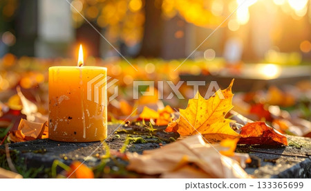 Christmas holiday celebration with glowing candles in the dark park garden Christmas holiday celebration with glowing candles in the dark park garden 133365699