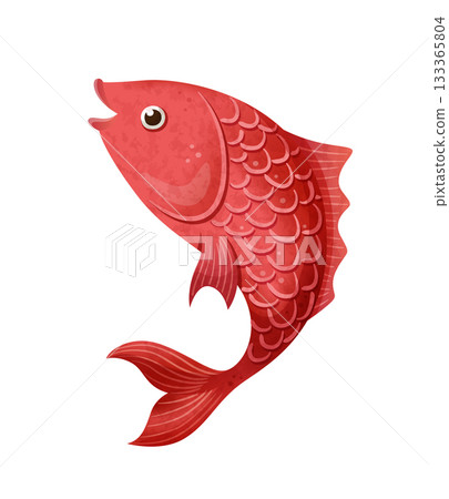 手繪可愛兒童繪本，風格繪畫，紅色鯉魚，中國農曆新年財產，廣撒網海報，材料單 133365804