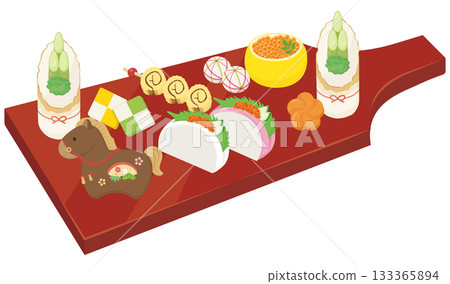 New Year's celebrations served on a hagoita plate - Year of the Horse New Year's celebrations served on a hagoita plate - Year of the Horse 133365894
